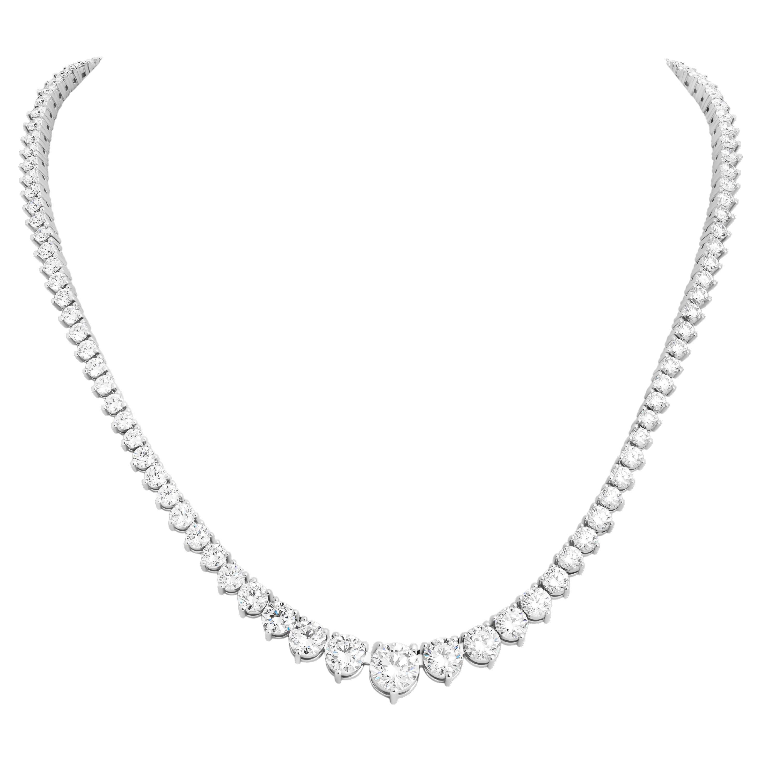 Élégant collier tennis en platine avec diamants gradués de 19,45 carats