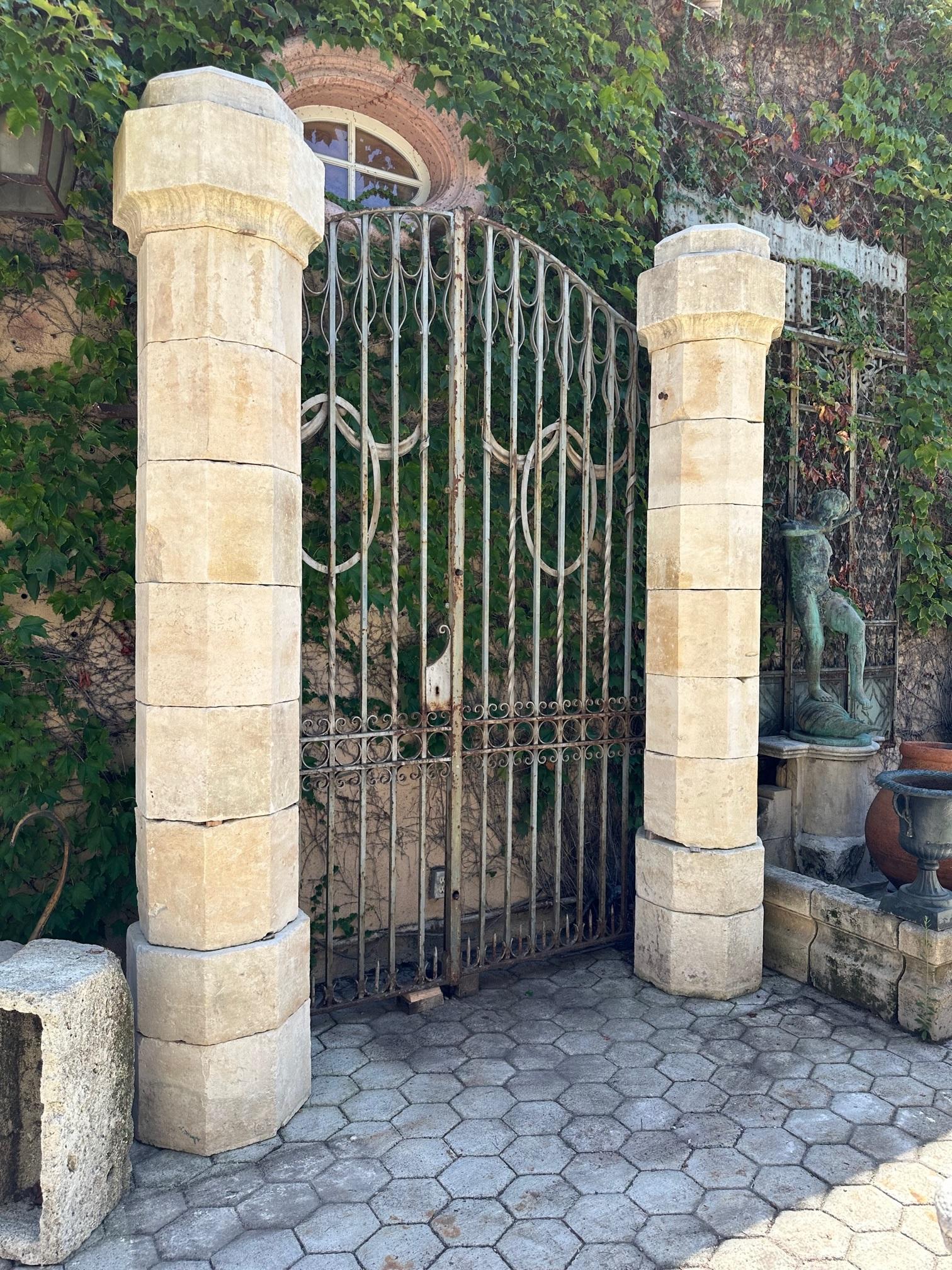 Elegant & Grand Pair of Antique Wrought Iron Driveway Entrance Gates for portal  In Good Condition For Sale In West Hollywood, CA