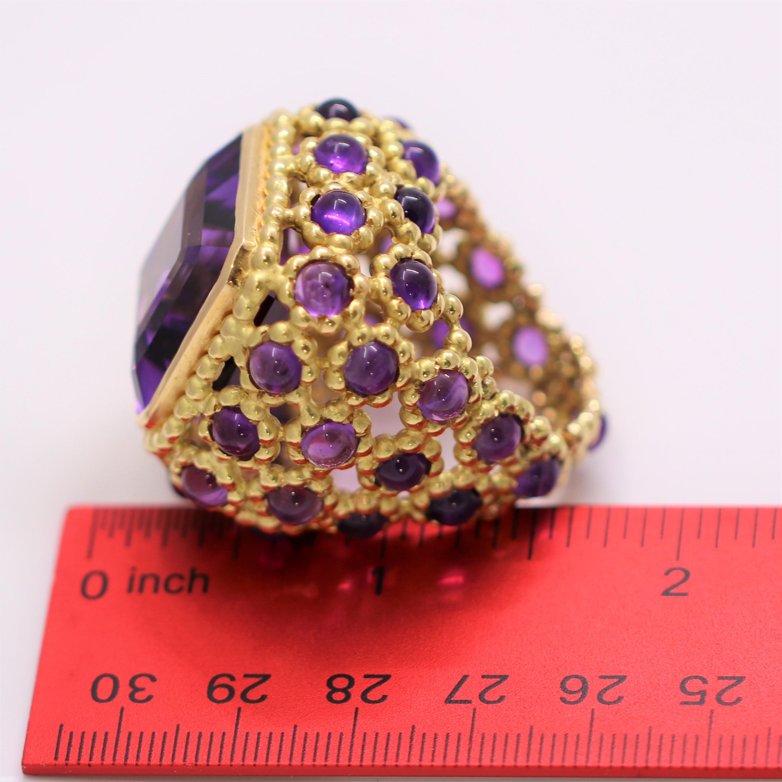 Elegant Grand Scale French Mid-20th Century 18k Gold and Amethyst Cocktail Ring For Sale 6