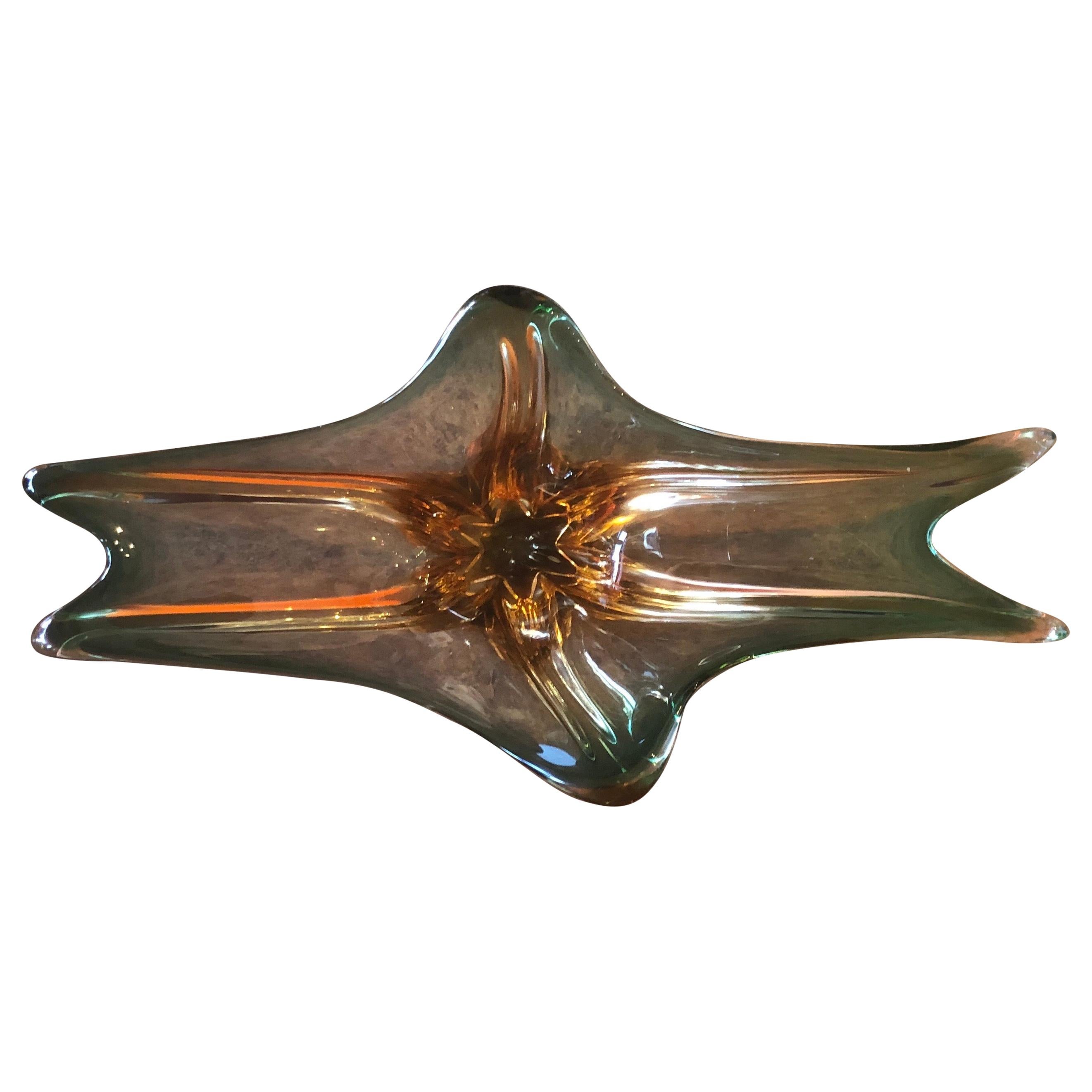 Elegant Green and Gold Murano Somerso Glass  Bowl/Centerpiece For Sale