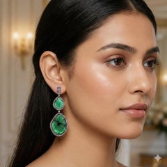 Elegant Green Natural 45.2ct Emerald & Pink Sapphire Double Drop Earrings in 18k