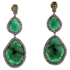 Elegant Green Natural 45.2ct Emerald 
Pink Sapphire Double Drop Earrings in 18k
