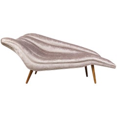 Elegant Grey Chenille Hans Hartl Chaise Longue, Denmark 1950s
