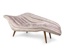 Elegant Grey Chenille Hans Hartl Chaise Longue, Denmark 1950s
