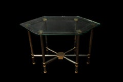 Elegant Gunmetal and Brass Center Table by Karl Springer w/ Glass Top