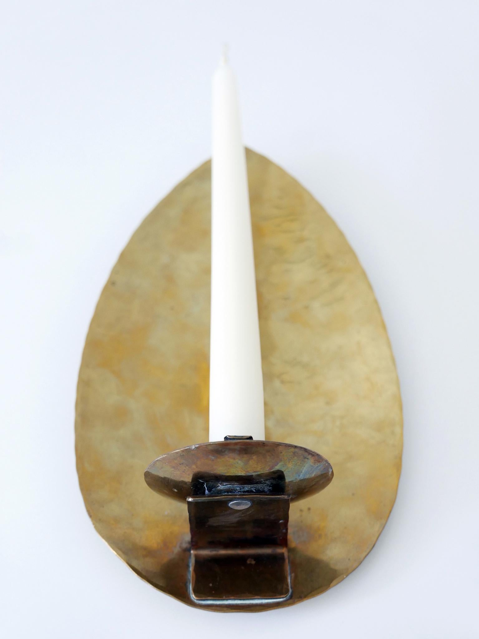 Elegant Hammered Brass Bauhaus Candle Sconce 1930s Germany For Sale 6