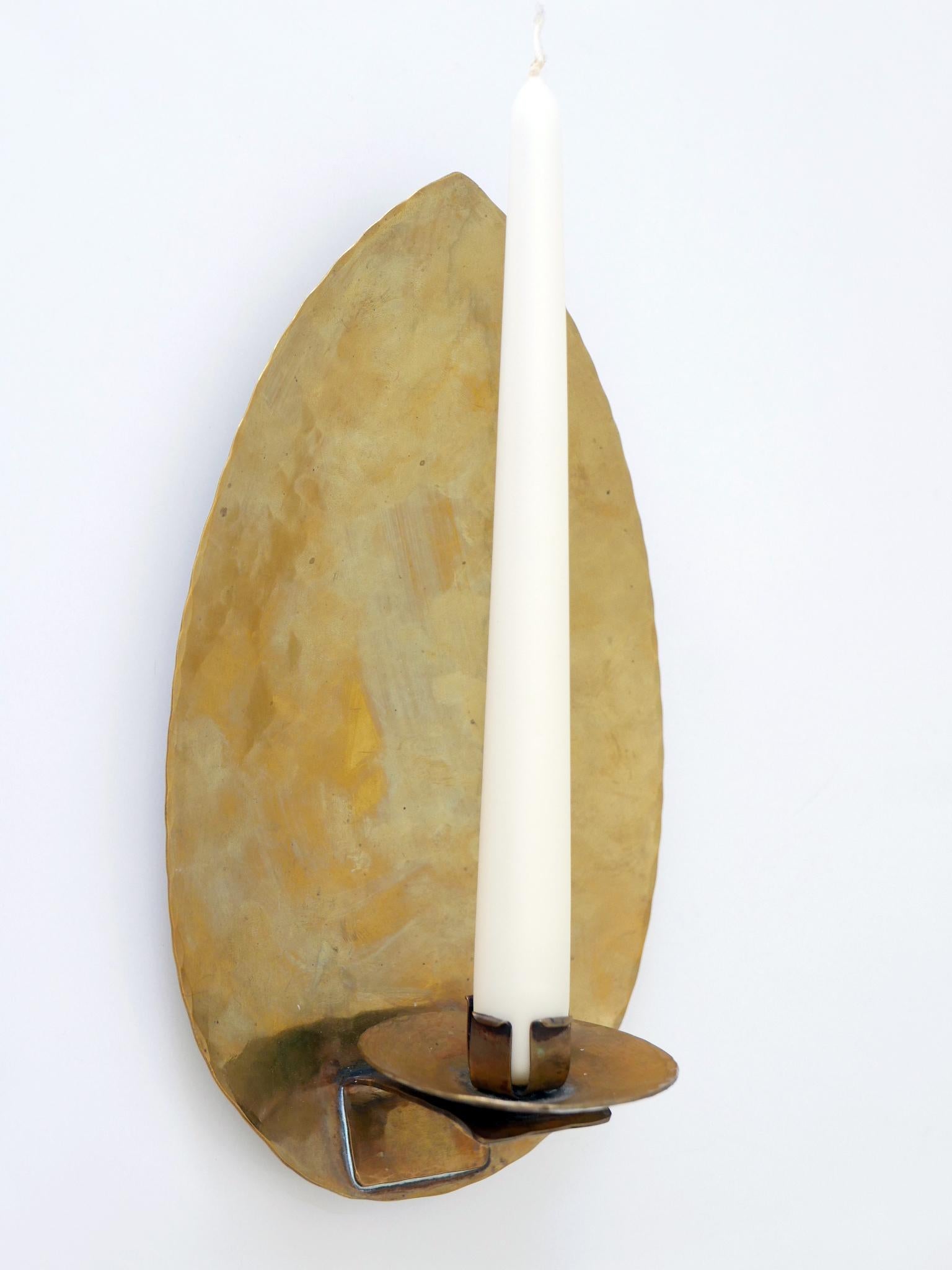 Elegant Hammered Brass Bauhaus Candle Sconce 1930s Germany For Sale 7