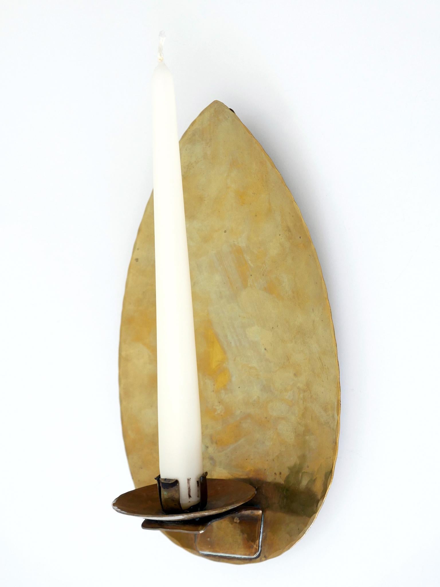 Elegant Hammered Brass Bauhaus Candle Sconce 1930s Germany For Sale 8
