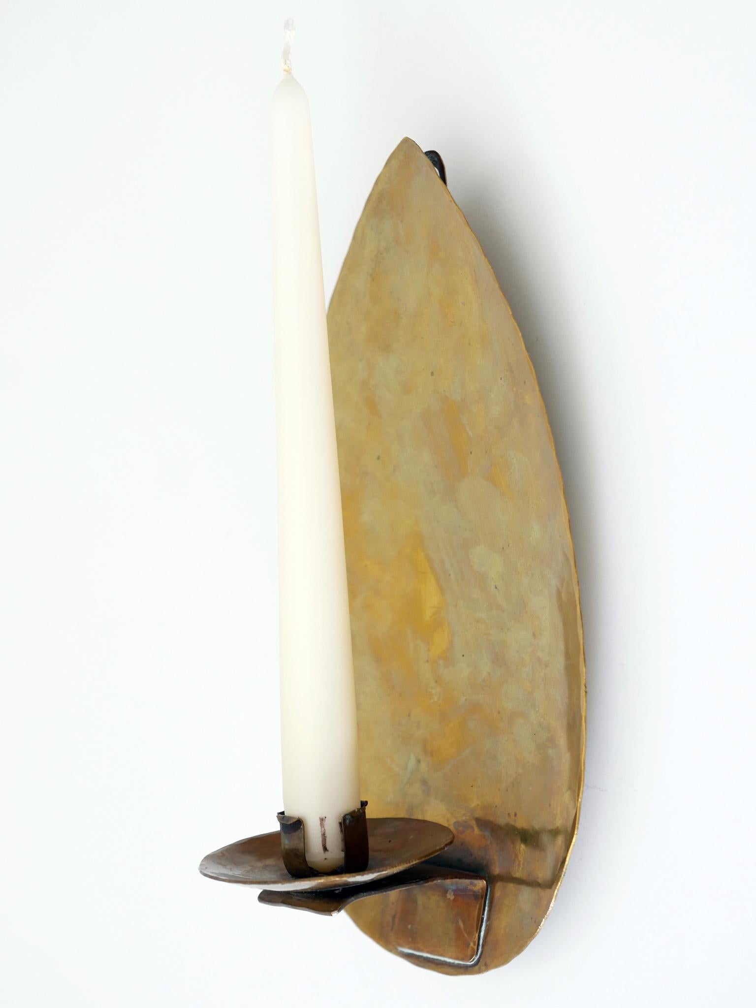 Elegant Hammered Brass Bauhaus Candle Sconce 1930s Germany For Sale 4