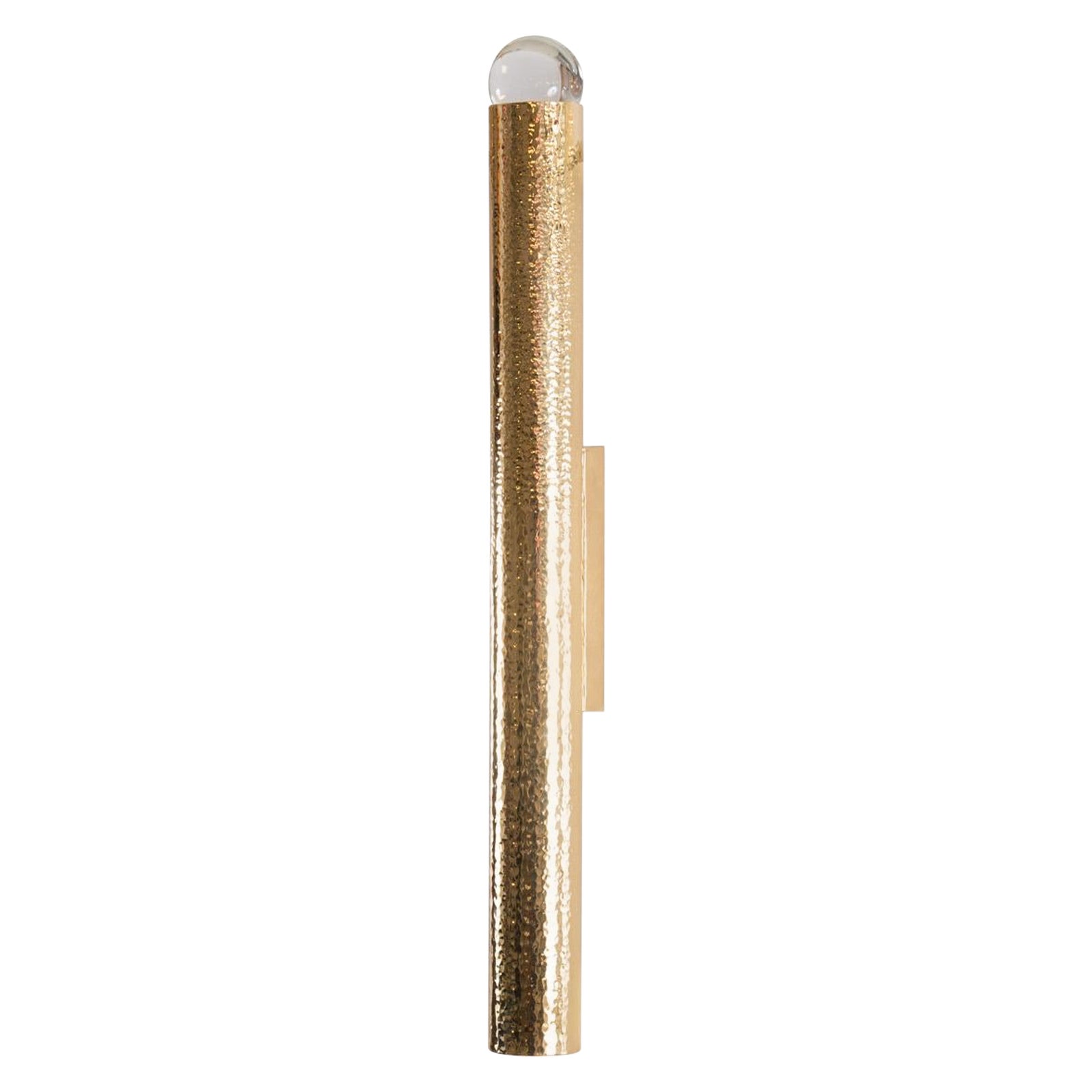 Elegant Hammered Brass, Tube Wall Light with a Crystal-Ball