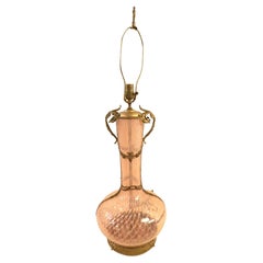 Vintage Elegant Hand Blown Glass Lamp w/ Brass Accents