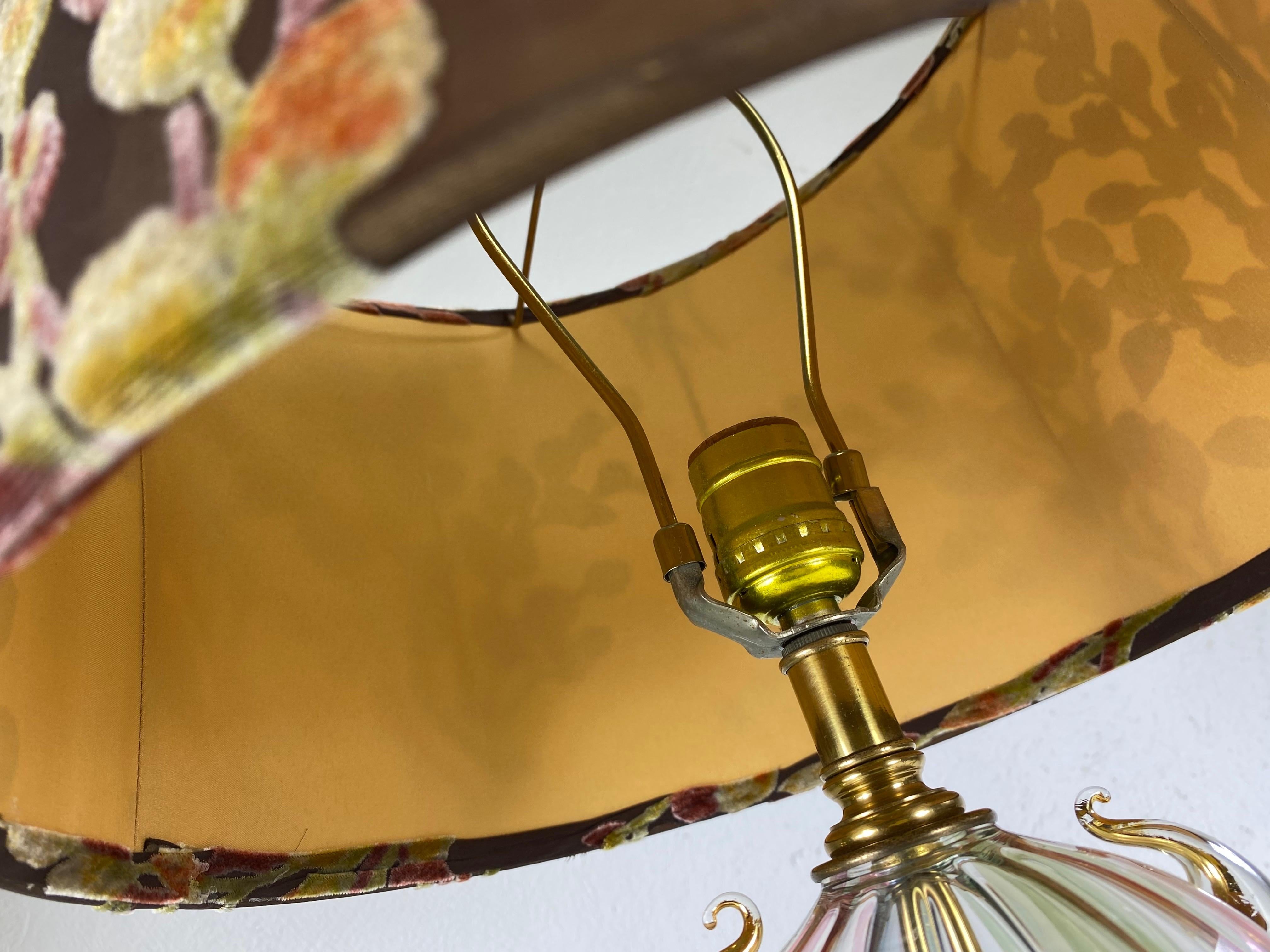 Hand-Crafted Elegant hand blown iridescent clear glass table lamp. For Sale