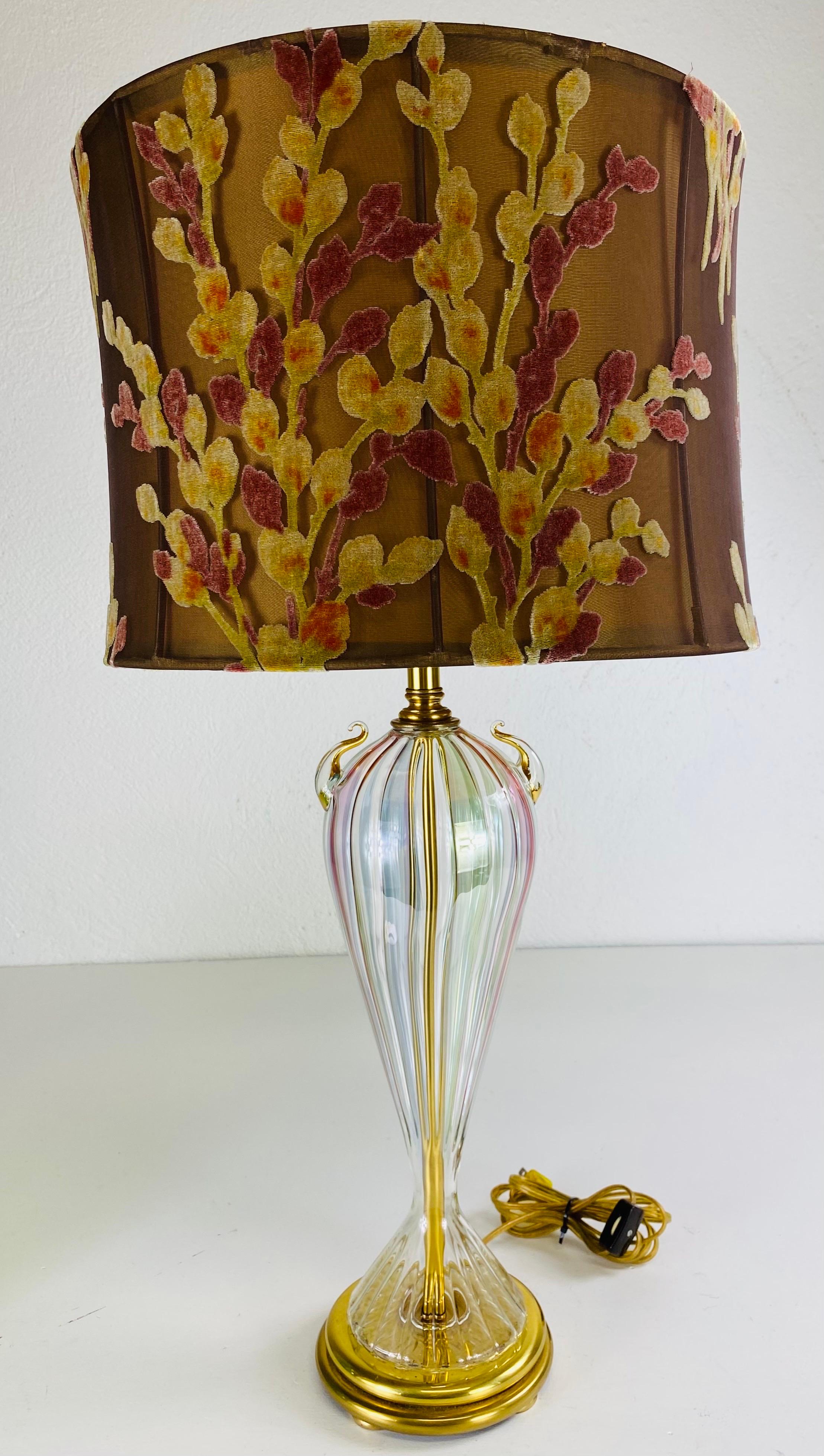 Elegant hand blown iridescent clear glass table lamp. In Good Condition For Sale In Allentown, PA