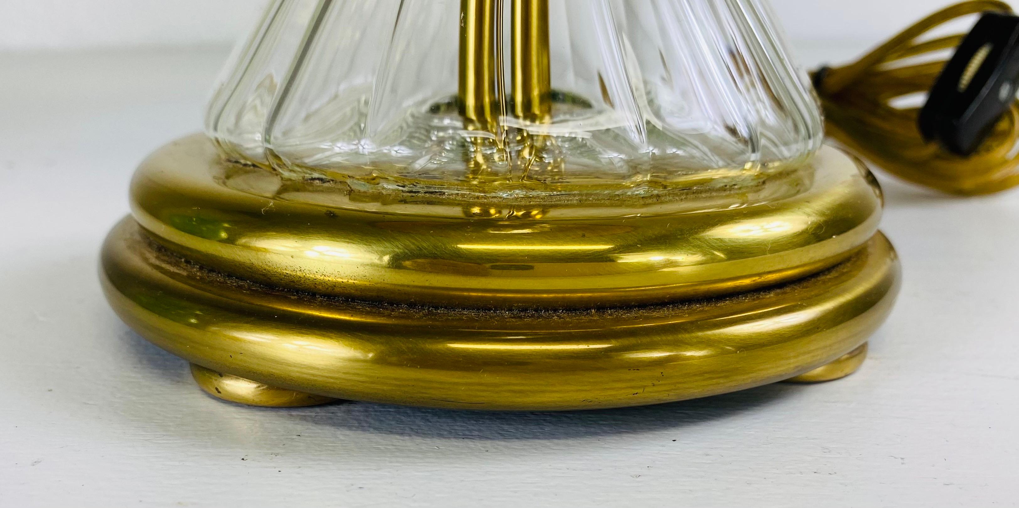 Glass Elegant hand blown iridescent clear glass table lamp. For Sale
