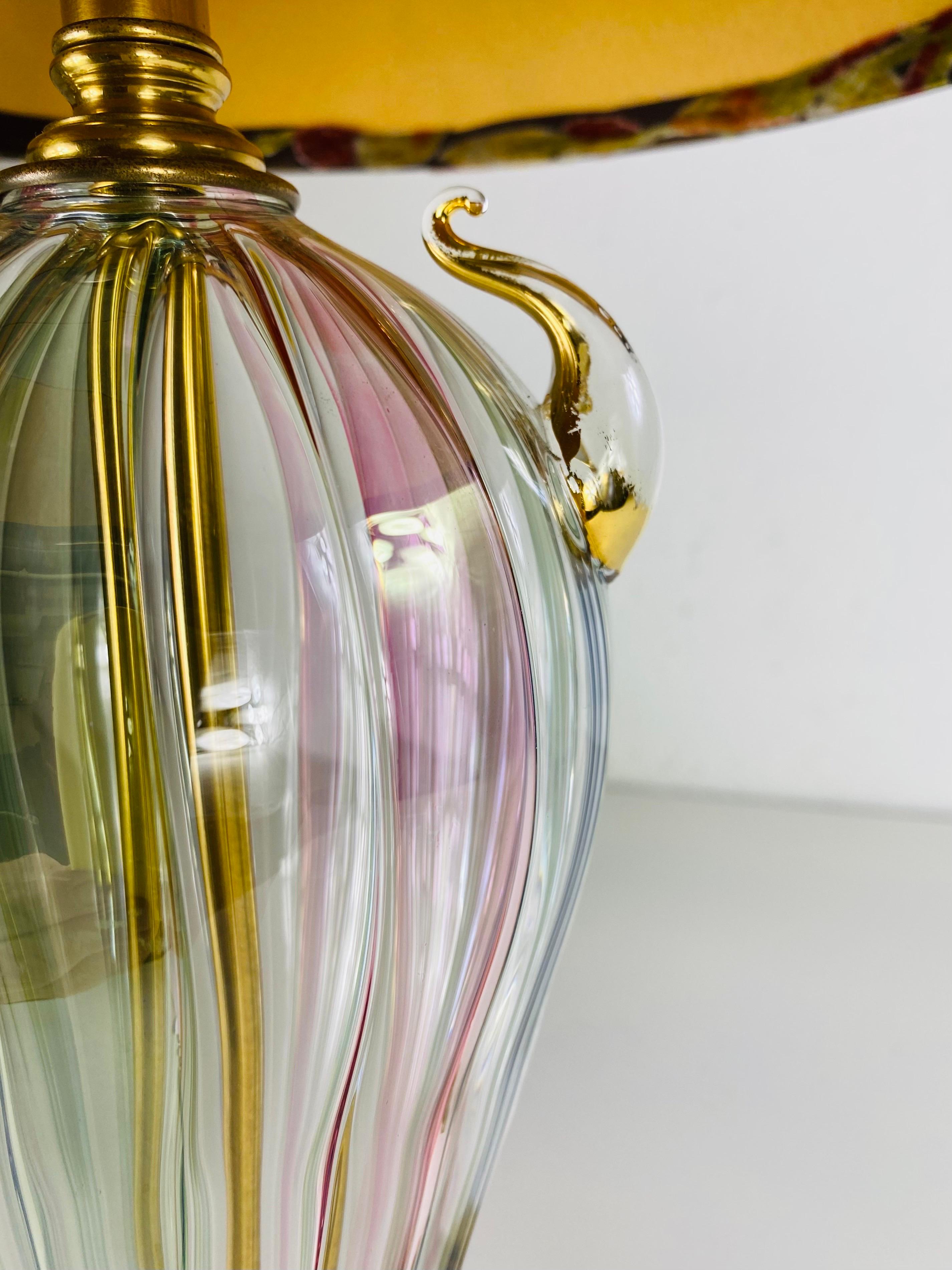 Elegant hand blown iridescent clear glass table lamp. For Sale 1