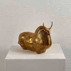 Contemporary Hand-Made Brass Buffalo Sculpture, France, Unknown Artist