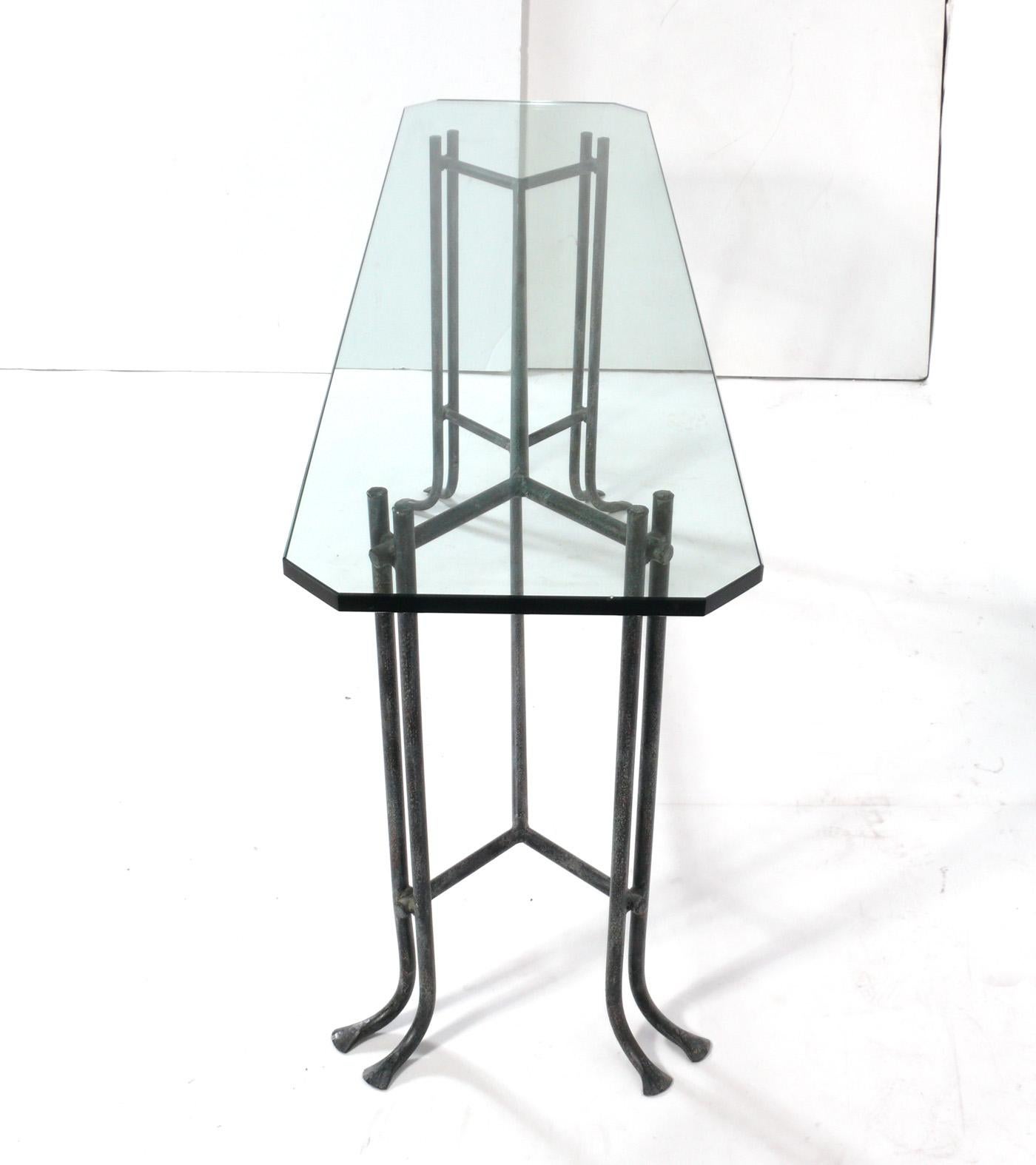 Mid-Century Modern Elegant Hand Made Iron and Glass Console Table 