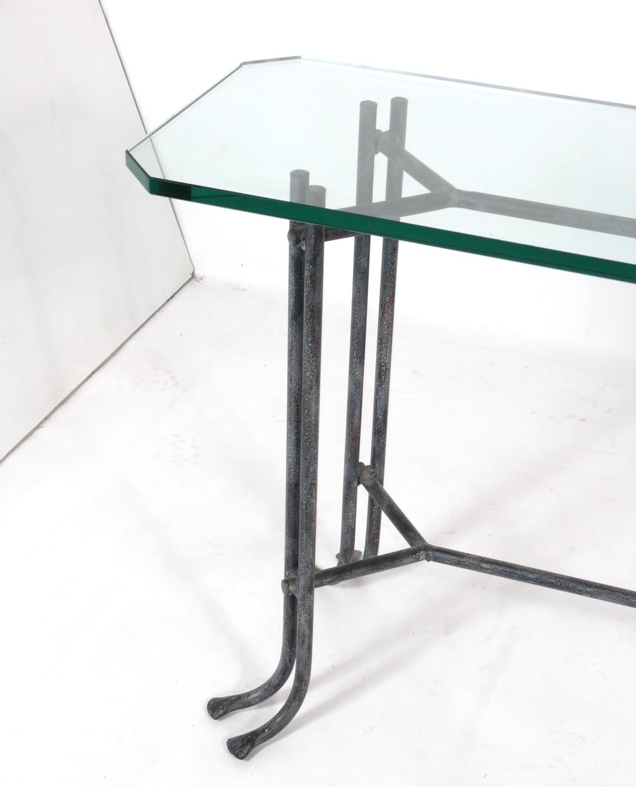 American Elegant Hand Made Iron and Glass Console Table 
