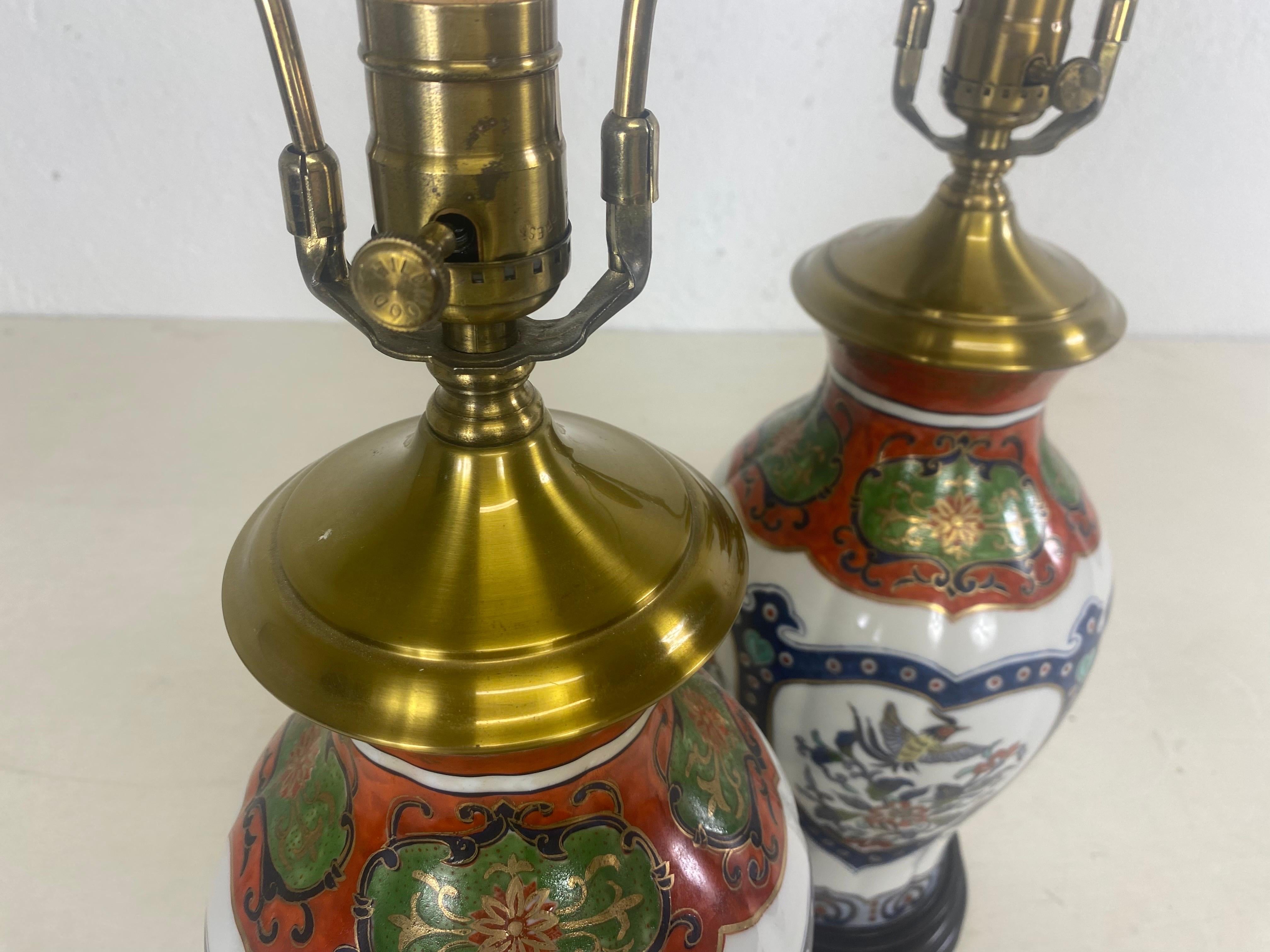 Anglo-Japanese Elegant hand painted Chinese export Porcelain table lamps/pair For Sale