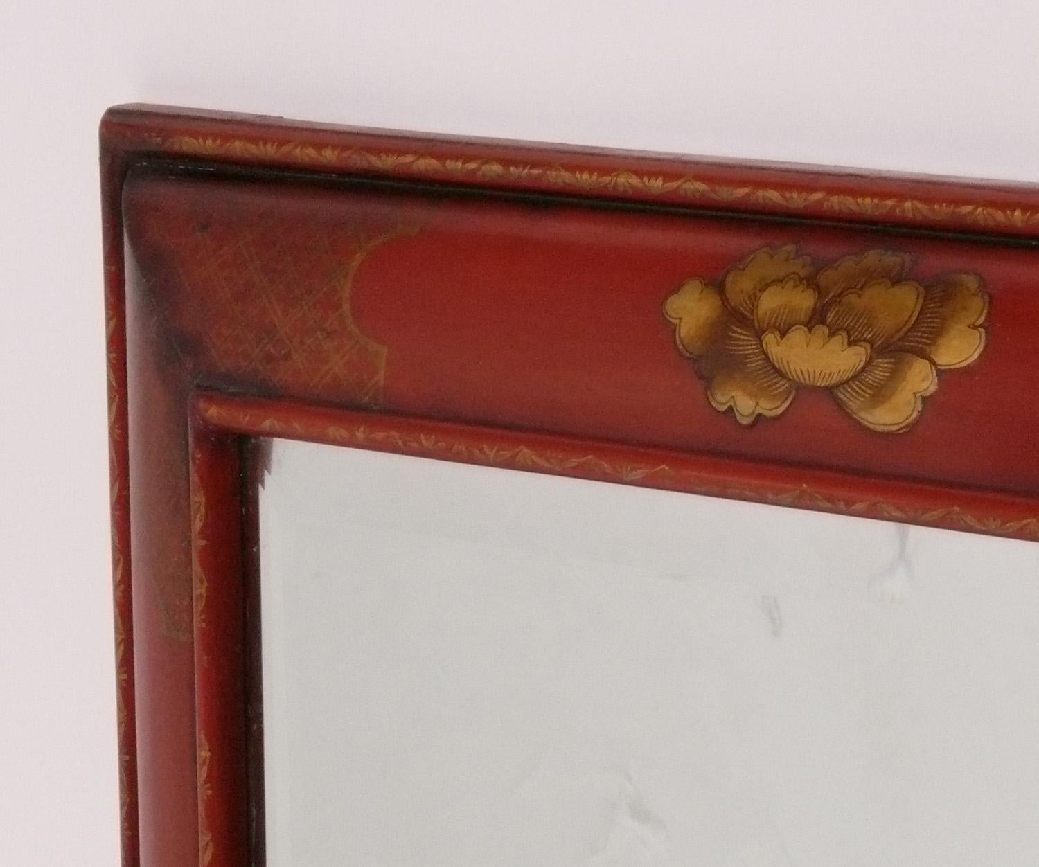 Américain Elegant Hand Painted Chinoiserie Mirror 34.5
