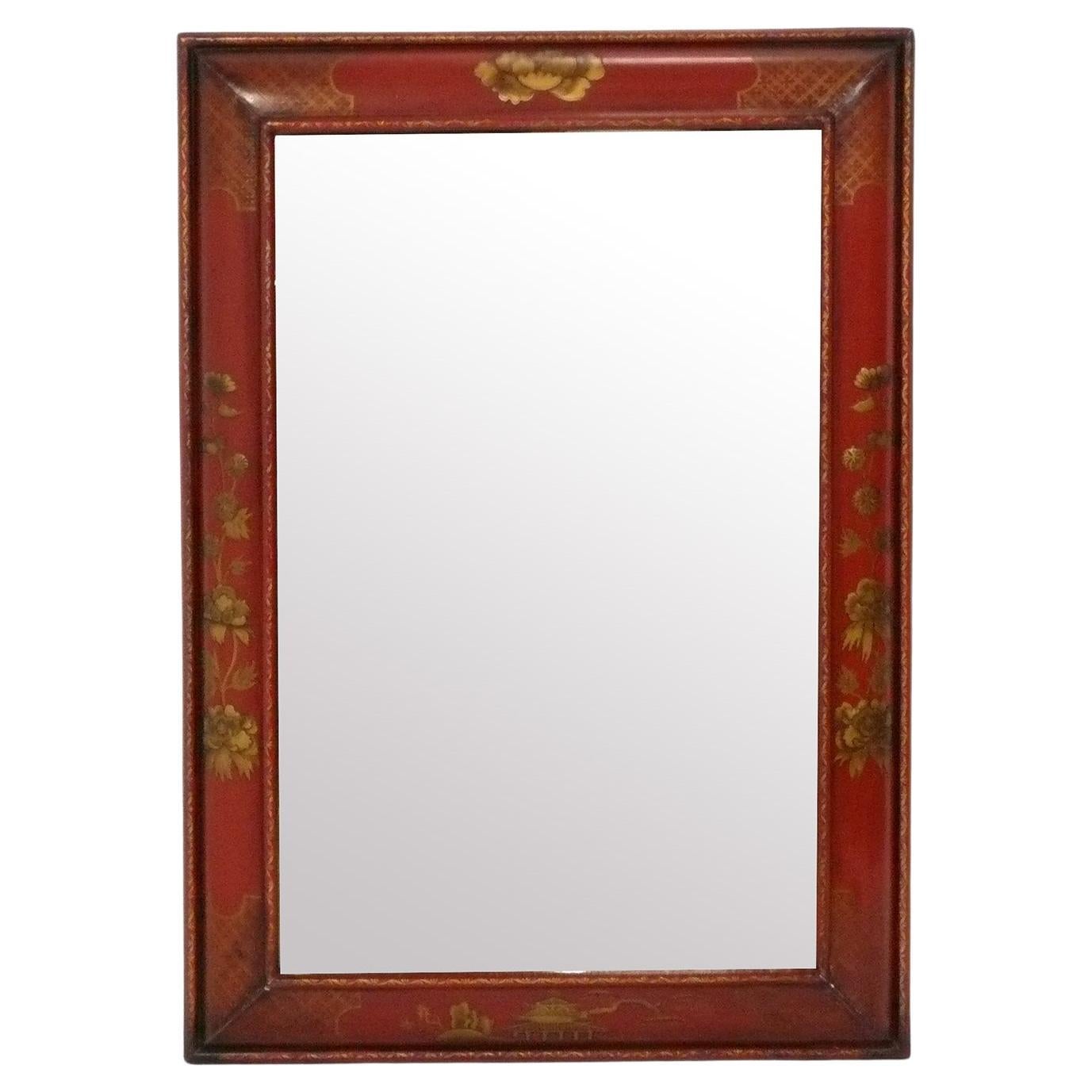 Elegant Hand Painted Chinoiserie Mirror 34.5"H x 24.5"W