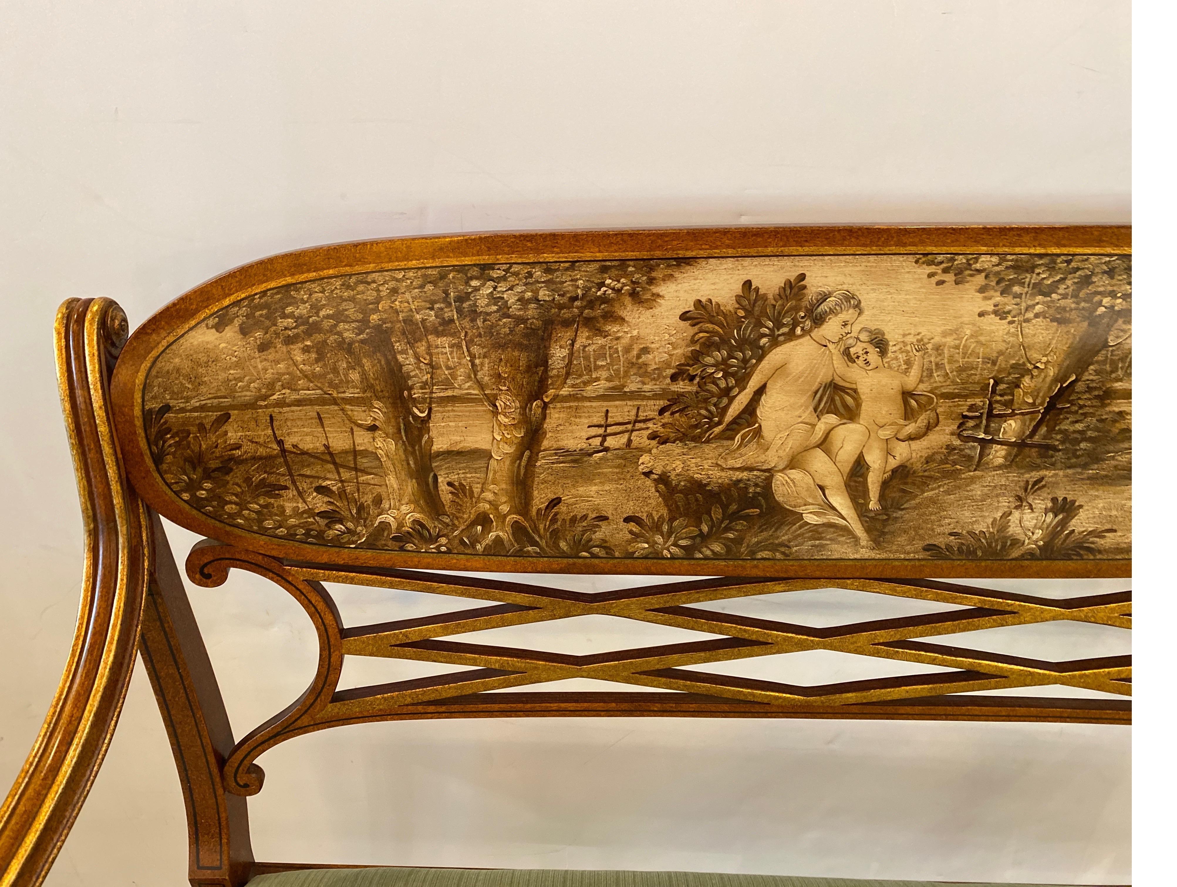 Elegant Hand Painted Continental Settee with Gilt Decoration For Sale 2