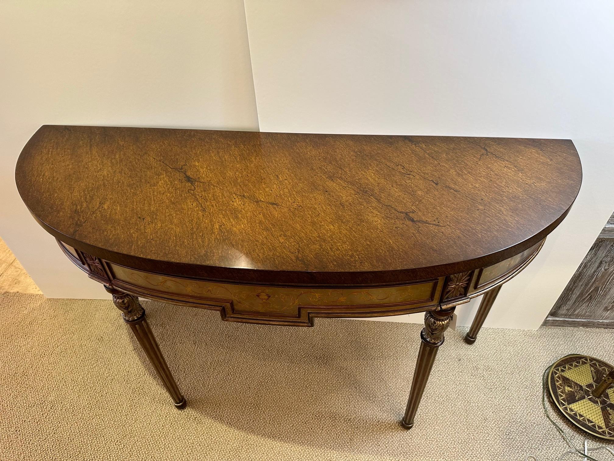 Regency Elegant Hand Painted Demilune Console by Theodore Alexander For Sale