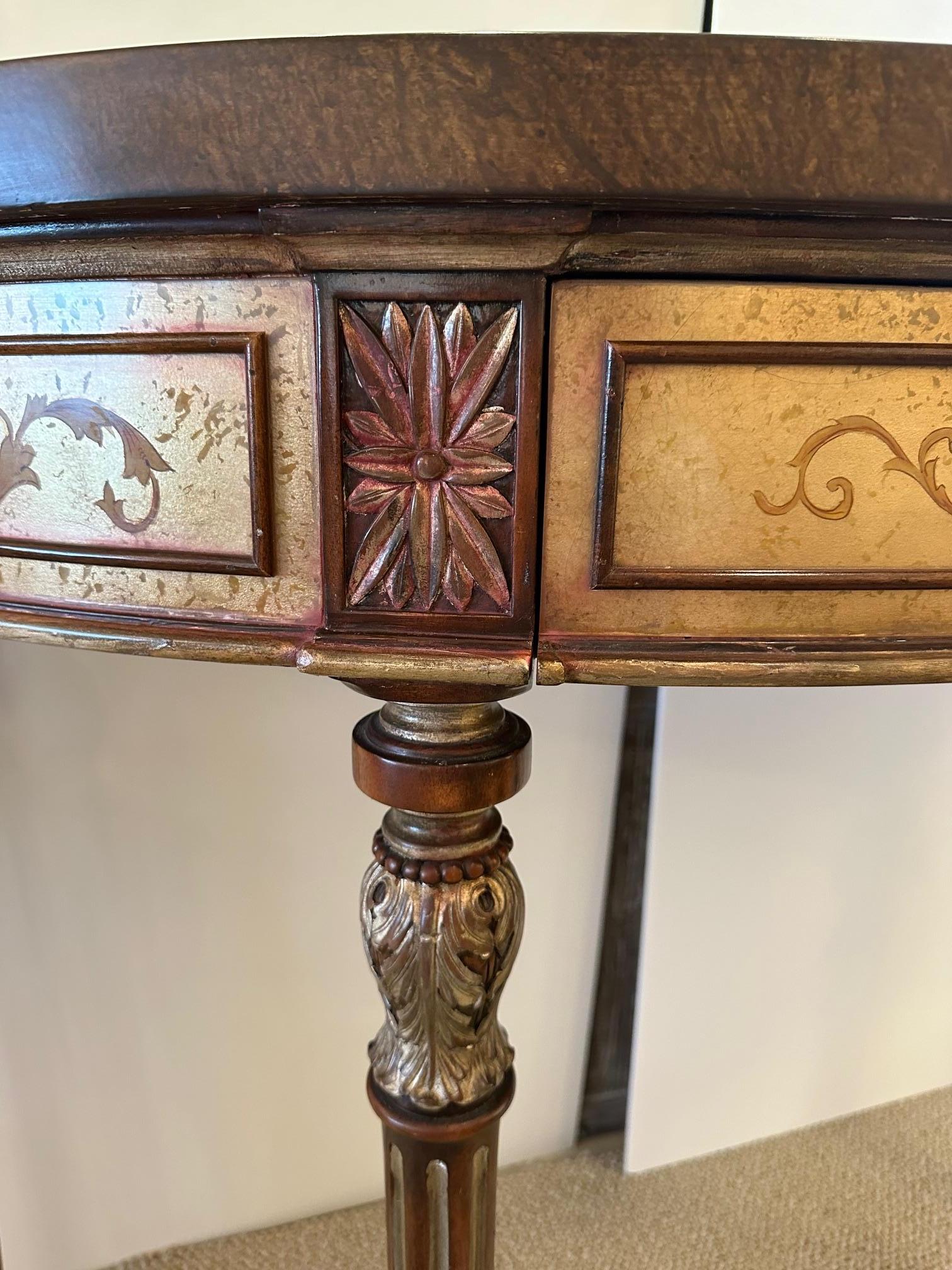 Elegant Hand Painted Demilune Console by Theodore Alexander In Good Condition For Sale In Hopewell, NJ