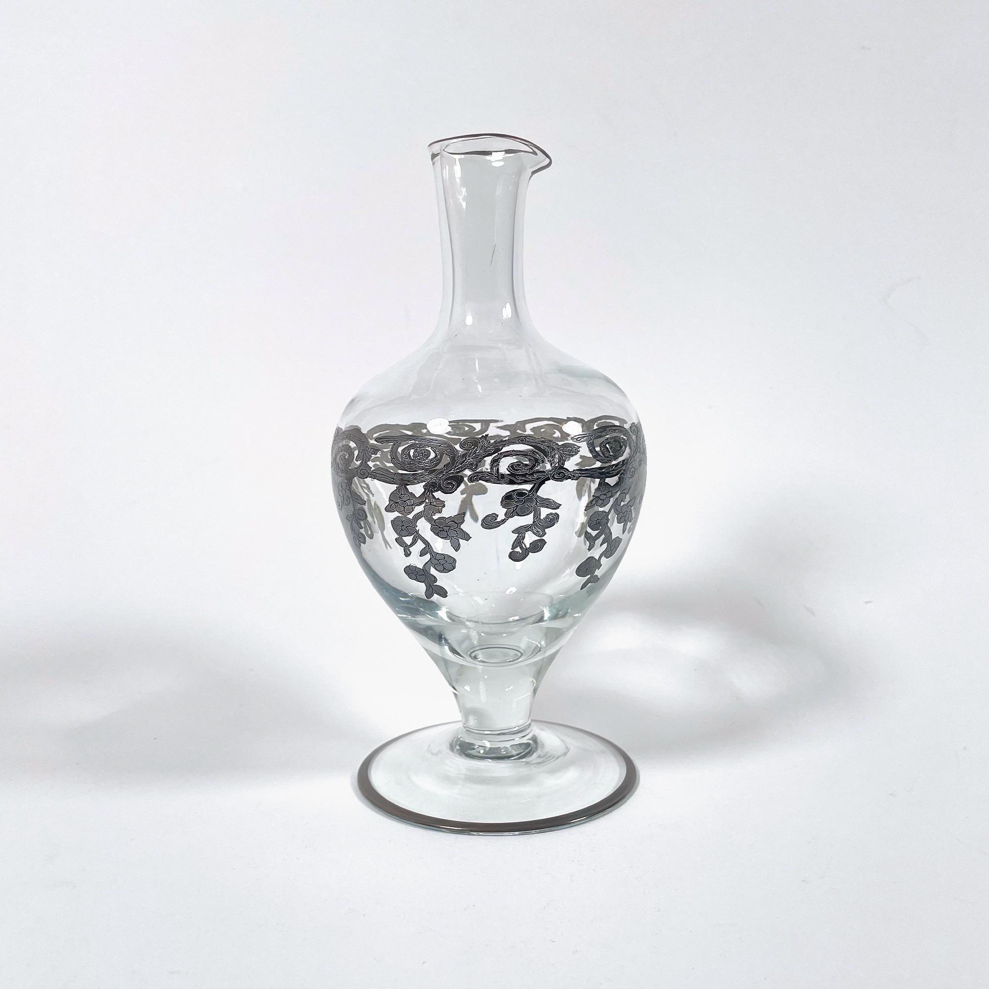 Vetro Elegante vaso Soliflores in vetro dipinto a mano con polvere d'argento - anni '30 in vendita