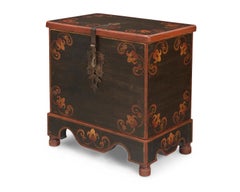 Elegant Hand-Painted Wood Chest with Wrought Iron Clasp