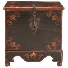 Elegant Hand-Painted Wood Chest with Wrought Iron Clasp