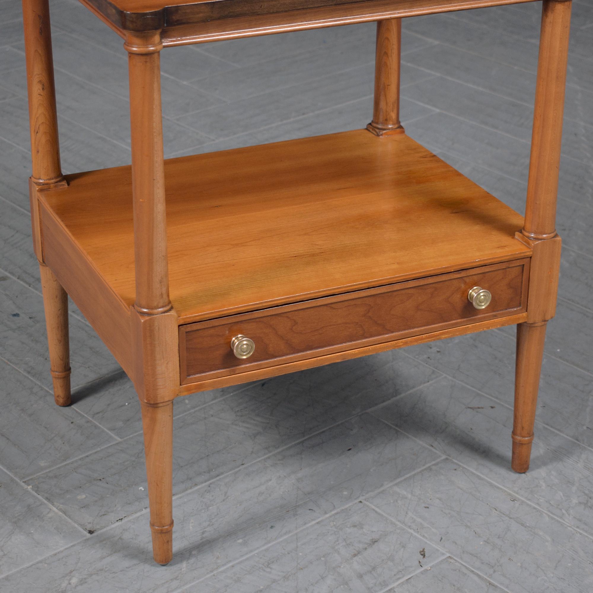 Elegant Handcrafted Maple Bedside Tables with Brass Handles and Tapered Legs For Sale 5