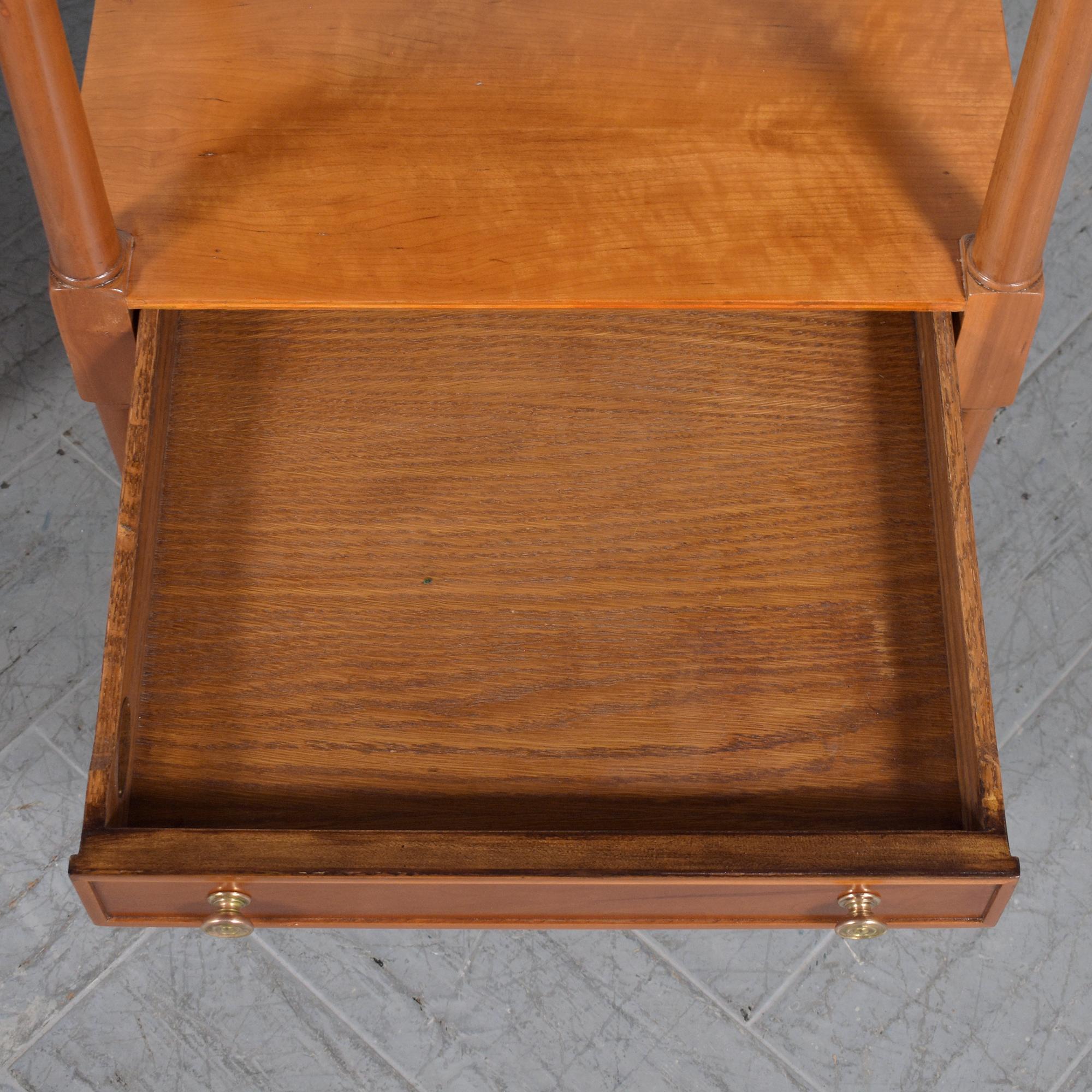 Elegant Handcrafted Maple Bedside Tables with Brass Handles and Tapered Legs In Good Condition For Sale In Los Angeles, CA