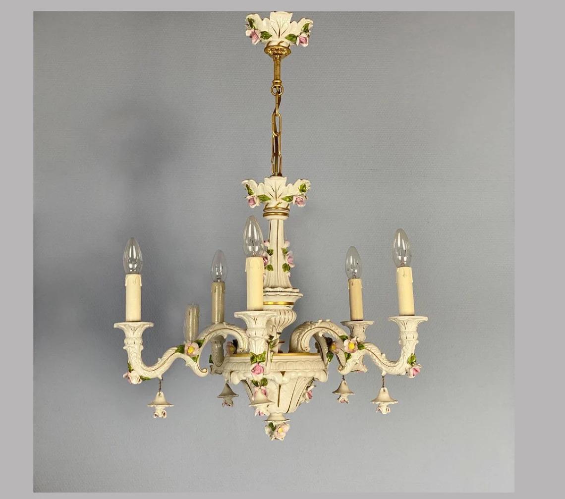 Elegant Handmade Porcelain Designer Chandelier by Giulii Mangani, 1970s 2