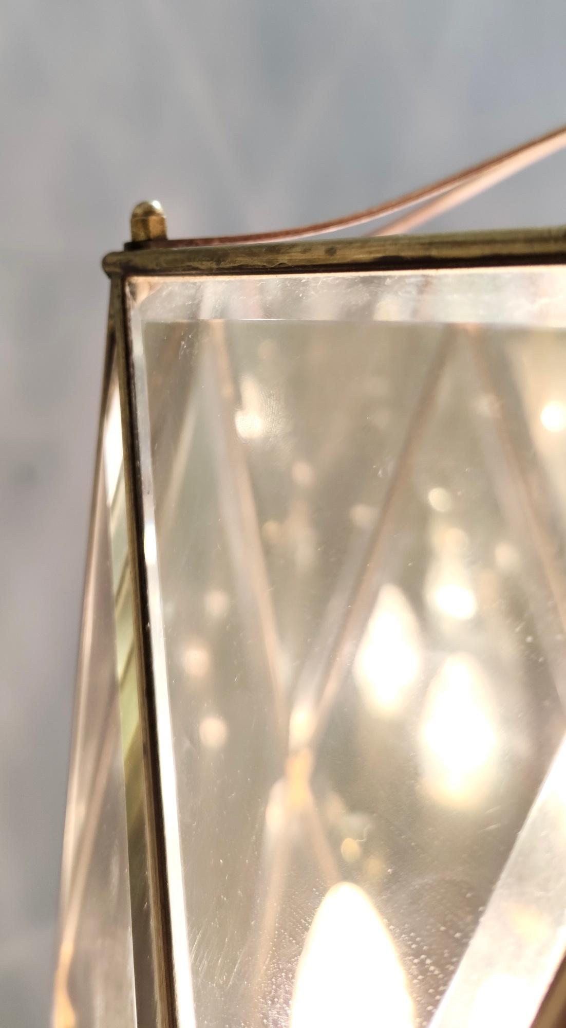 Elegant Handmande Octagonal Glass and Brass Pendant Lantern, Italy For Sale 8