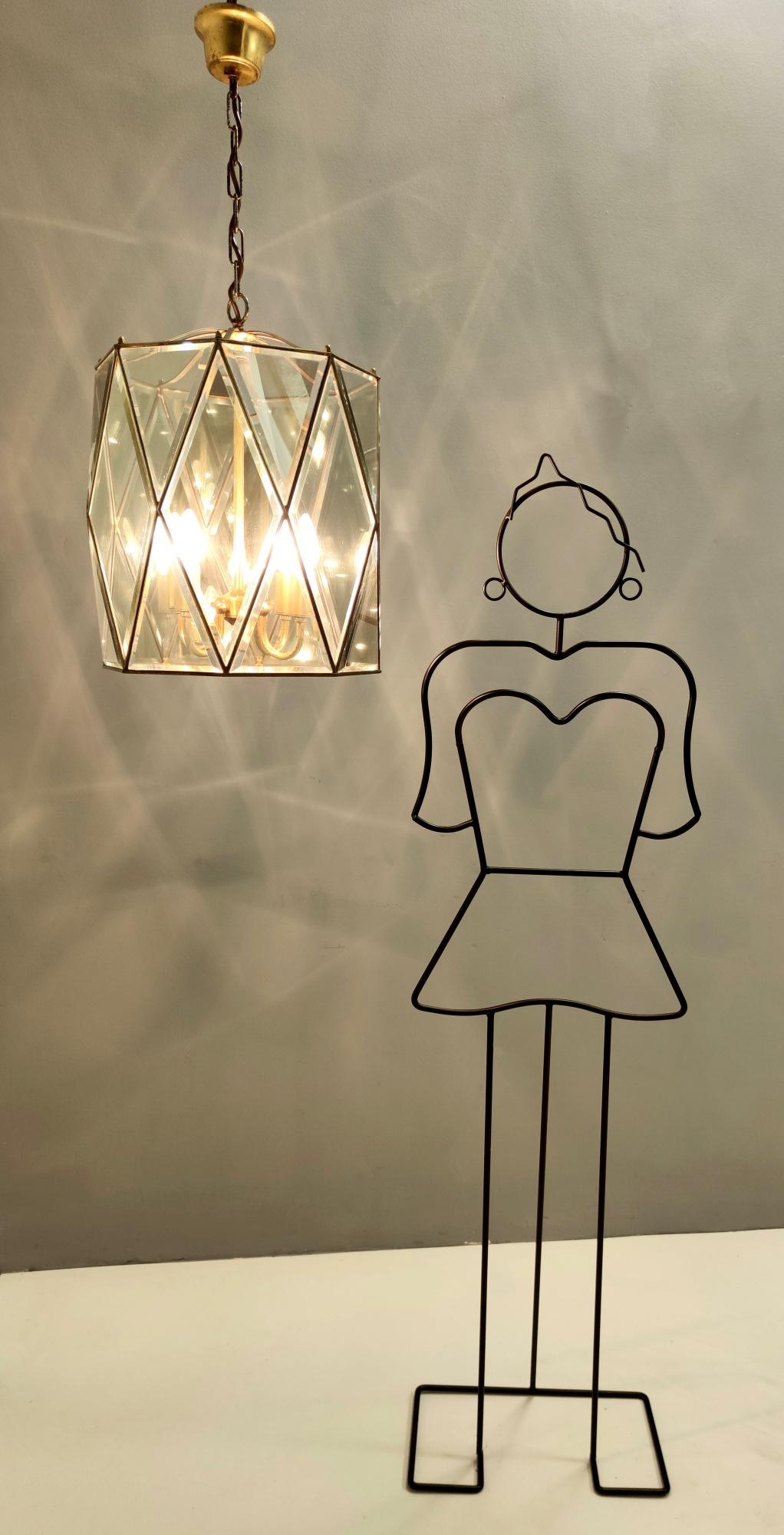 Mid-Century Modern Élégante lanterne suspendue octogonale en verre et laiton fabriquée à la main, Italie en vente