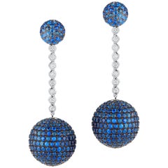Elegant Hanging Earrings Set with Diamond and Sapphire