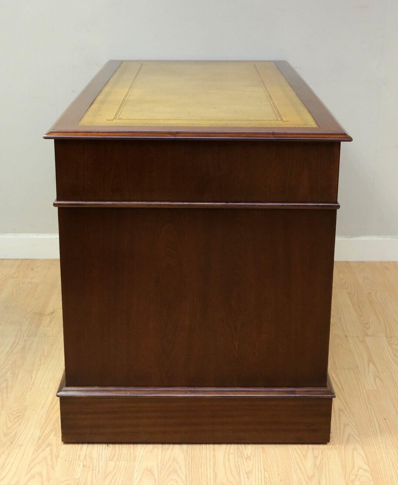 Elegant Hardwood Desk with Light Brown Leather Desk Top & Gold Leaf Tooling 5