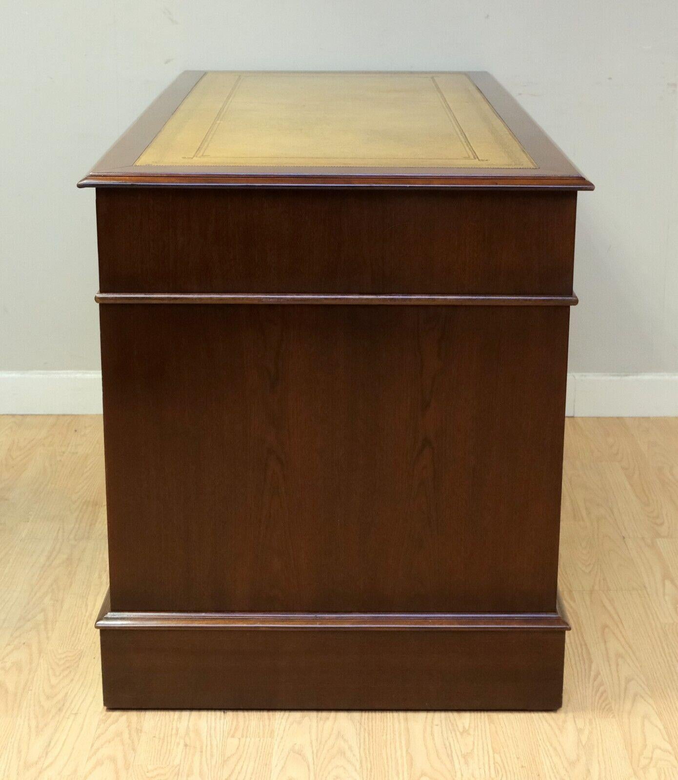 Elegant Hardwood Desk with Light Brown Leather Desk Top & Gold Leaf Tooling 7