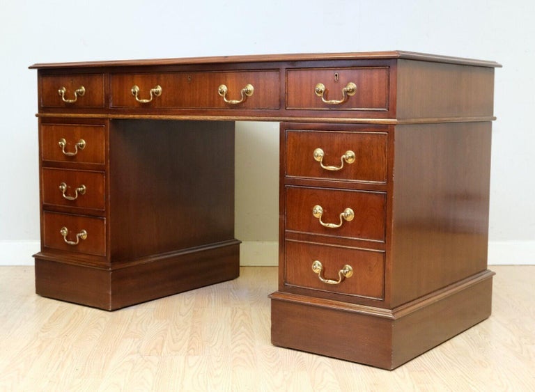 ELEGANT HARDWOOD DESK WiTH LIGHT BROWN LEATHER DESK TOP and GOLD LEAF