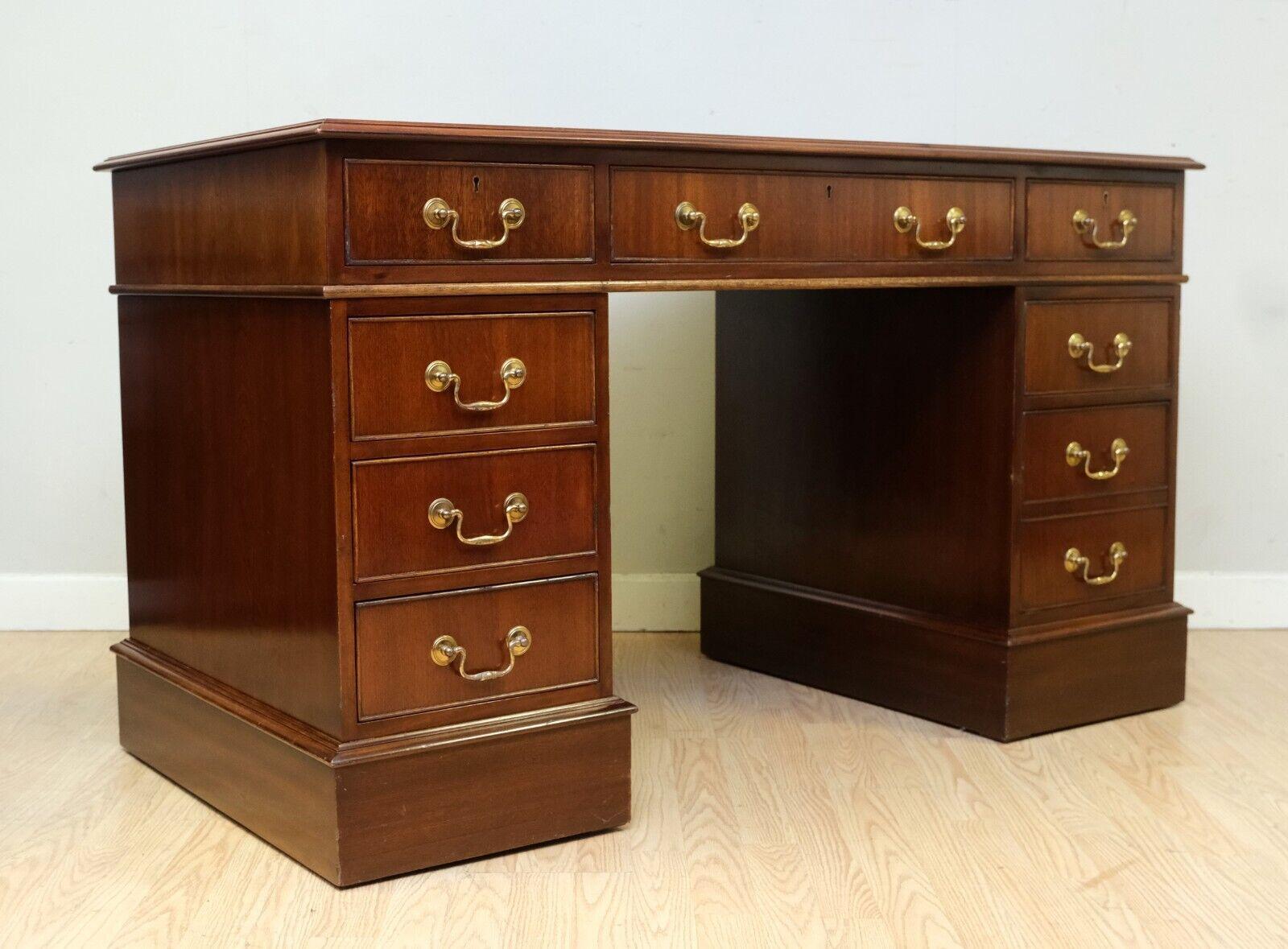 Victorian Elegant Hardwood Desk with Light Brown Leather Desk Top & Gold Leaf Tooling