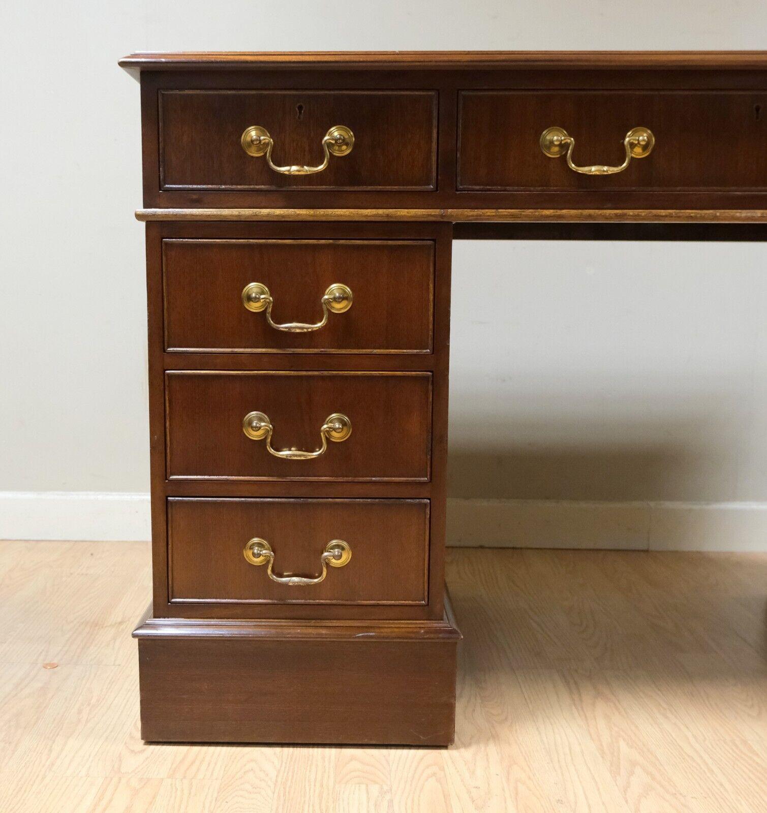 Hand-Crafted Elegant Hardwood Desk with Light Brown Leather Desk Top & Gold Leaf Tooling