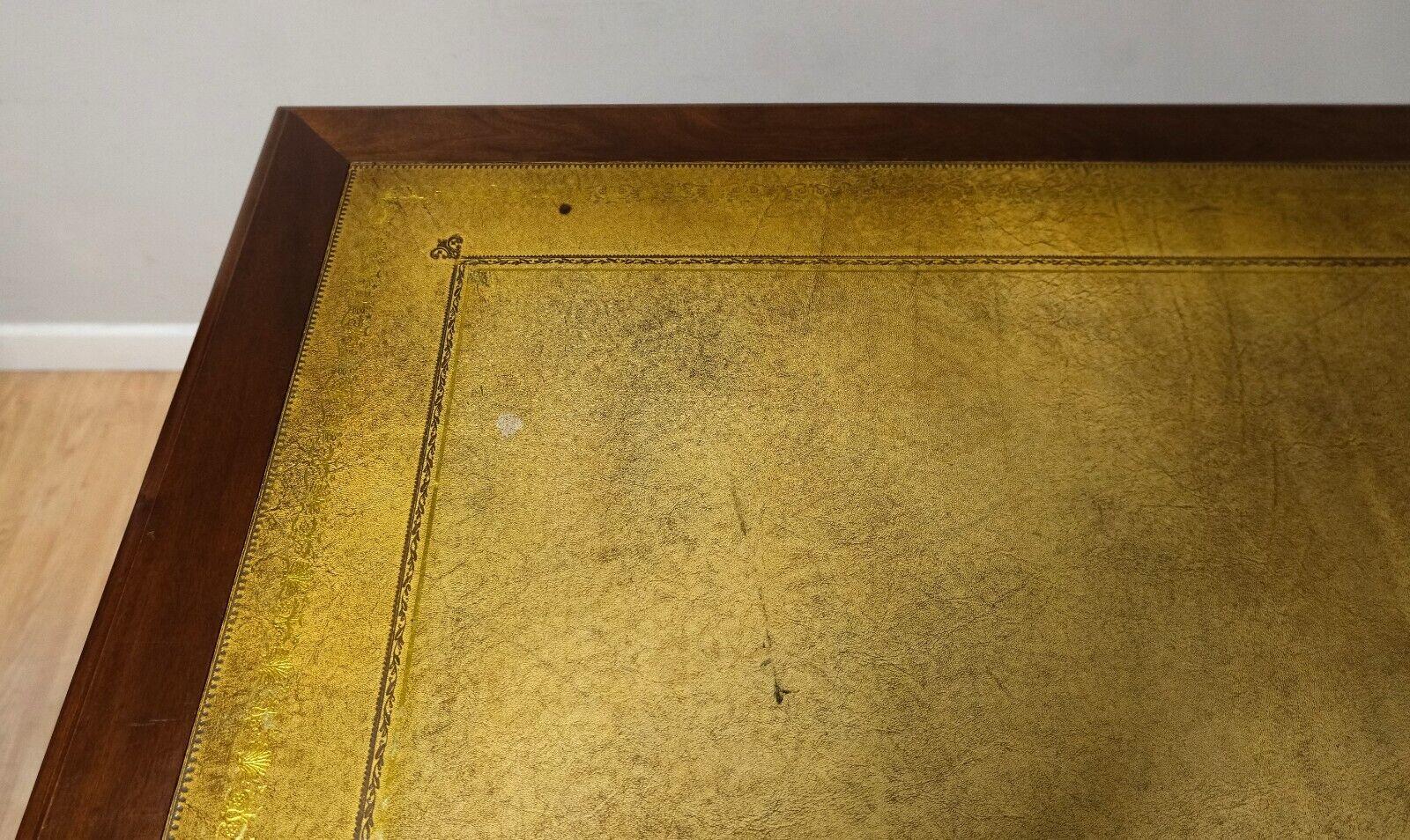 Elegant Hardwood Desk with Light Brown Leather Desk Top & Gold Leaf Tooling 1
