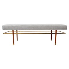 Elegant Harvey Probber Bench in Brass Mahogany and Knoll boucle Fabric