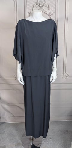 Elegant Haute Couture Madame Gres Anthracite Silk Crepe Ensemble