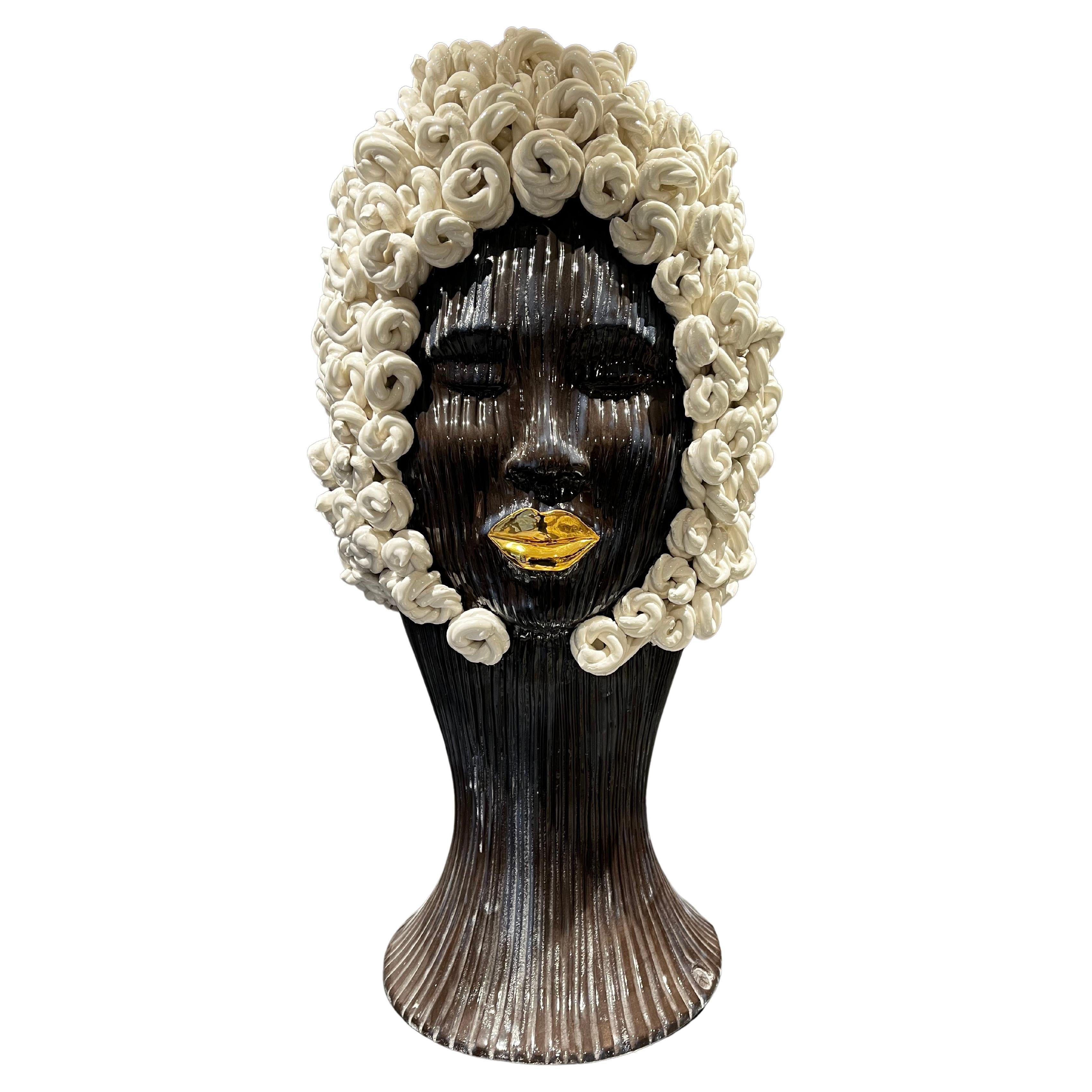 Elegant Head Ceramic Centerpiece Completely Handmade in Italy without Mold, 2023