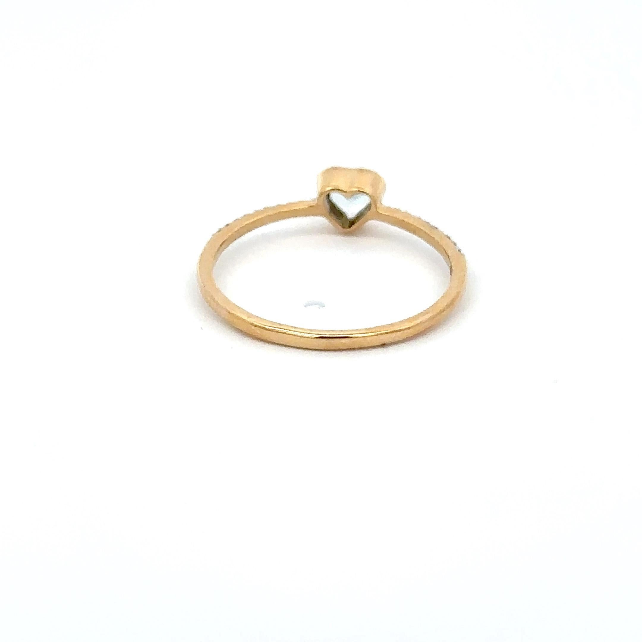 For Sale:  Dainty Heart Cut Aquamarine and Diamond 14k Solid Yellow Gold Ring 9