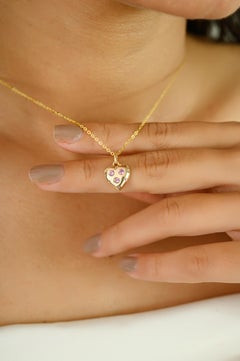 Elegant Heart-Shaped Pink Sapphire Charm Pendant in 14k Yellow Gold Gift for Her