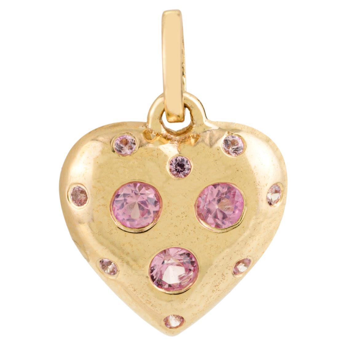 Elegant Heart-Shaped Pink Sapphire Charm Pendant in 14k Yellow Gold Gift for Her in vendita