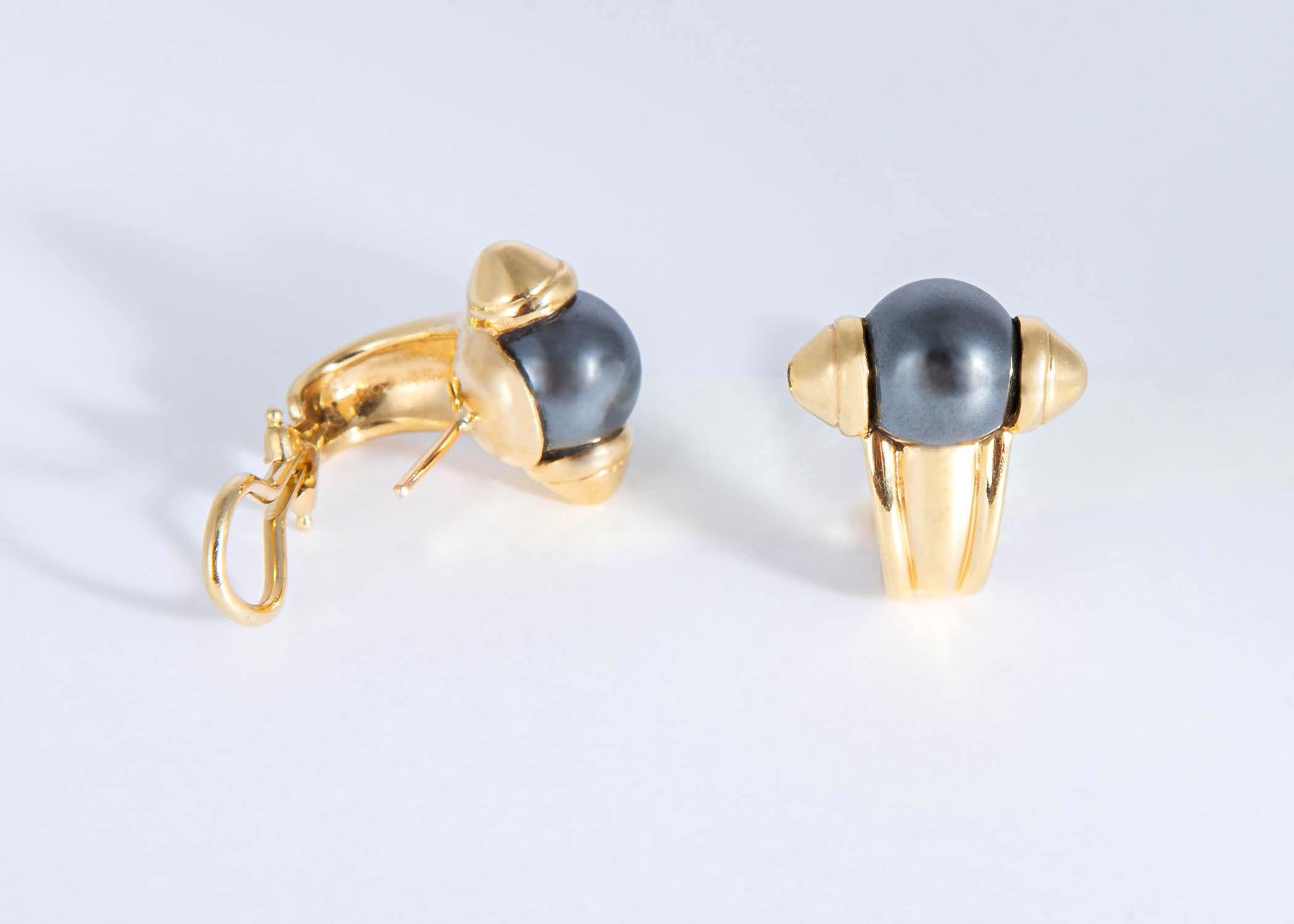 Bead Elegant Hematite and Gold Earrings For Sale